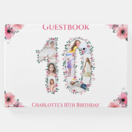 Big 10. Geburtstag Foto Collage Blume Mädchen Weiß Gästebuch