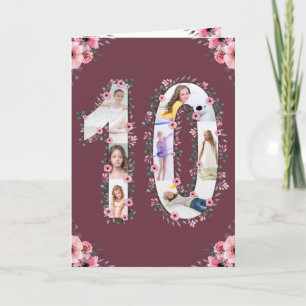 Big 10. Geburtstag Girl Foto Collage Pink Blume Karte