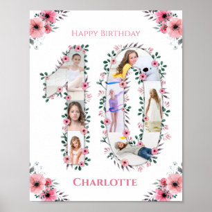Big 10. Geburtstag Girl Foto Collage Pink Blume Poster