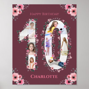 Big 10. Geburtstag Girl Foto Collage Pink Blume Poster