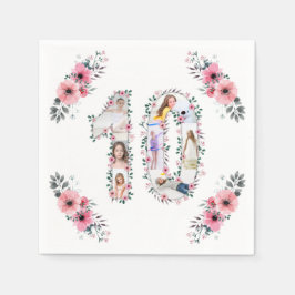 Big 10. Geburtstag Girl Foto Collage Pink Blume Serviette