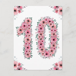 Big 10. Geburtstag Pink Blume Girl Green Foliage Postkarte