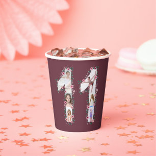 Big 11. Geburtstag Girl Foto Collage Pink Blume Pappbecher