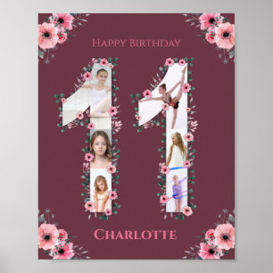Big 11. Geburtstag Girl Foto Collage Pink Blume Poster