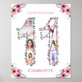 Big 11. Geburtstag Girl Foto Collage Pink Blume Poster