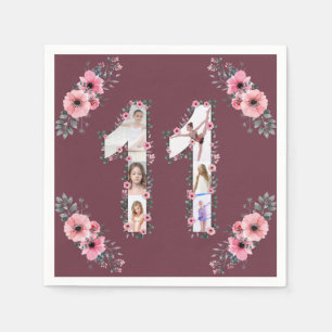 Big 11. Geburtstag Girl Foto Collage Pink Blume Serviette