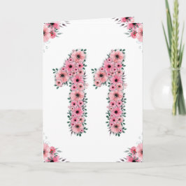 Big 11. Geburtstag Girl Pink Blume Green Foliage Karte