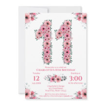 Big 11. Geburtstag Green Foliage Girl Pink Blume