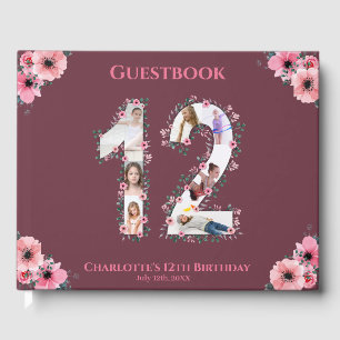 Big 12. Geburtstag Foto Collage Flower Girl Pink Gästebuch