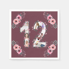 Big 12. Geburtstag Girl Blume FotoCollage Serviette
