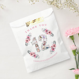 Big 12. Girl Geburtstag Foto Collage Pink Blume Geschenktütchen