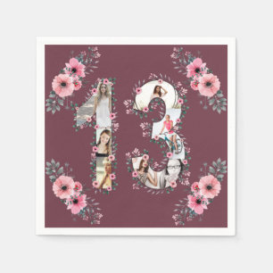 Big 13. Geburtstag Girl Blume FotoCollage Serviette