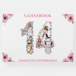 Big 14. Geburtstag Foto Collage Blume Mädchen Weiß Gästebuch