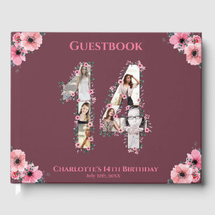 Big 14. Geburtstag Foto Collage Flower Girl Pink Gästebuch
