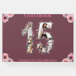 Big 15. Geburtstag Foto Collage Flower Girl Pink Gästebuch
