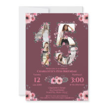Big 15. Geburtstag Girl Foto Collage Pink Blume