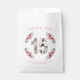 Big 15. Girl Geburtstag Foto Collage Pink Blume Geschenktütchen