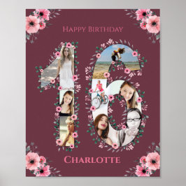 Big 16. Geburtstag Pink Flower Girl FotoCollage Poster