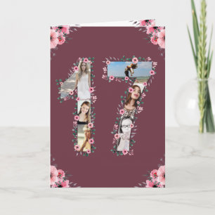 Big 17. Geburtstag Foto Collage Girl Pink Blume Karte