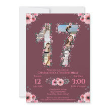 Big 17. Geburtstag Girl Foto Collage Pink Blume