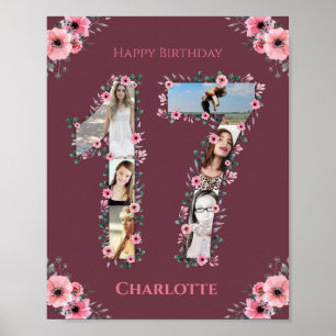 Big 17. Geburtstag Pink Flower Girl FotoCollage Poster