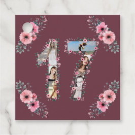 Big 17. Girl Geburtstag Foto Collage Pink Blume Geschenkanhänger