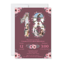 Big 18. Geburtstag Girl Foto Collage Pink Blume