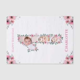 Big 1. Geburtstag Girl Foto Collage Pink Blume Seidenpapier