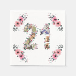 Big 21. Geburtstag FotoCollage Pink Blume Weiß Serviette
