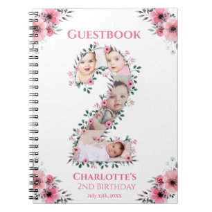 Big 2 Birthday Girl Foto Pink Blume Gästebuch Notizblock