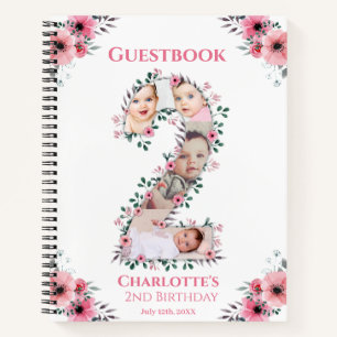 Big 2 Birthday Girl Foto Pink Blume Gästebuch Notizbuch