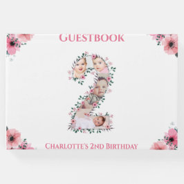 Big 2. Geburtstag Foto Collage Flower Girl White Gästebuch