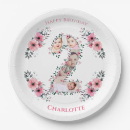 Big 2. Geburtstag Girl Foto Collage Pink Blume Pappteller