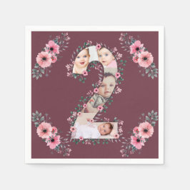 Big 2. Geburtstag Girl Foto Collage Pink Blume Serviette