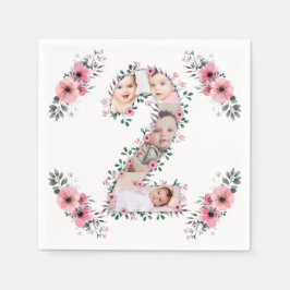 Big 2. Geburtstag Girl Foto Collage Pink Blume Serviette