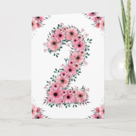 Big 2. Geburtstag Pink Blume Green Foliage Girl Karte