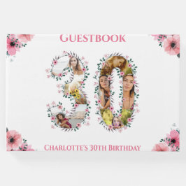 Big 30. Geburtstag Foto Collage Blume Mädchen Weiß Gästebuch