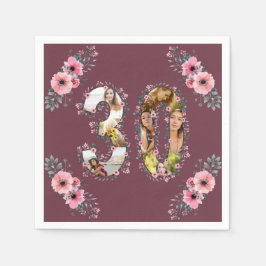 Big 30. Geburtstag Foto Collage Pink Blume Frau Serviette
