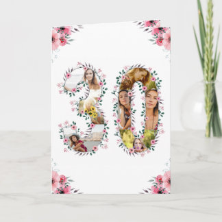 Big 30. Geburtstag Foto Collage Pink Blume Weiß Karte