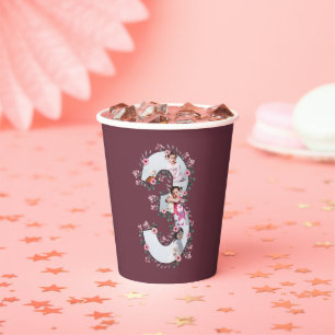 Big 3. Geburtstag Girl Foto Collage Pink Blume Pappbecher