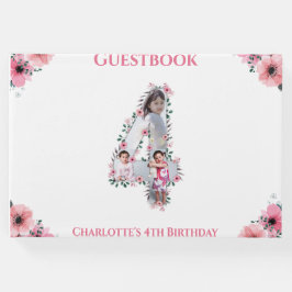 Big 4th Birthday Foto Collage Flower Girl White Gästebuch