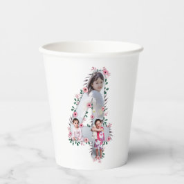 Big 4th Birthday Girl Foto Collage Pink Blume Pappbecher