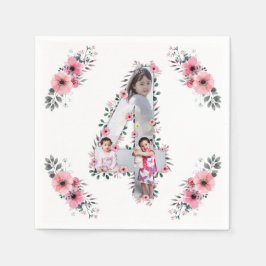 Big 4th Birthday Girl Foto Collage Pink Blume Serviette