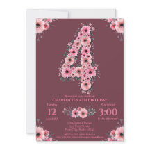 Big 4th Birthday Pink Blume Girl Green Folies