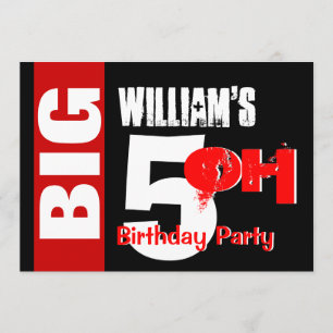 Big 50 Birthday Modern Red White Black W1732 Einladung