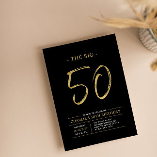 Big 50 | Gold & Black 50. Geburtstagsparty Einladung