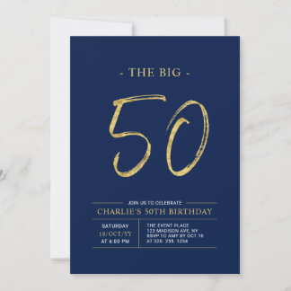 Big 50 | Gold & Navy Blue 50. Geburtstagsparty Einladung