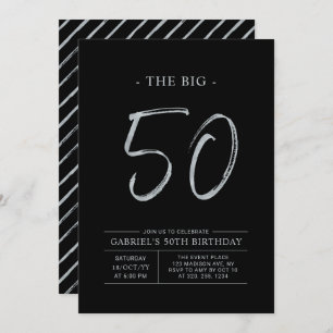 Big 50   Silver & Black 50. Geburtstagsparty Einladung
