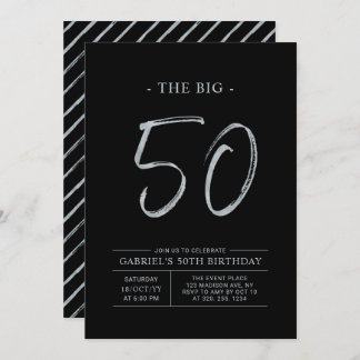 Big 50 | Silver & Black 50. Geburtstagsparty Einladung