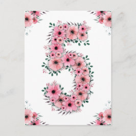 Big 5. Geburtstag Pink Blume Girl Green Folies Postkarte
